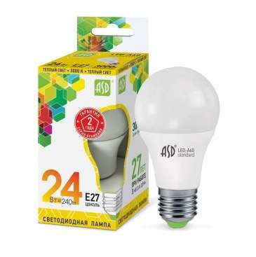 Лампа светодиодная LED-A60-standard 24Вт грушевидная 230В E27 3000К 2160лм ASD 4690612014265 в г. Санкт-Петербург 