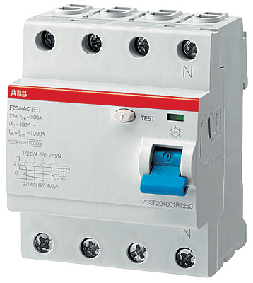 Выключатель дифференциального тока (УЗО) 4п 100А 30мА тип AC F204 ABB 2CSF204001R1900
