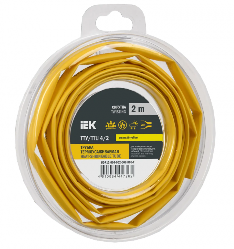 UDR12-004-002-002-K05-T Трубка термоусадочная ТТУ нг-LS 4/2 желт. (уп.2м) IEK 