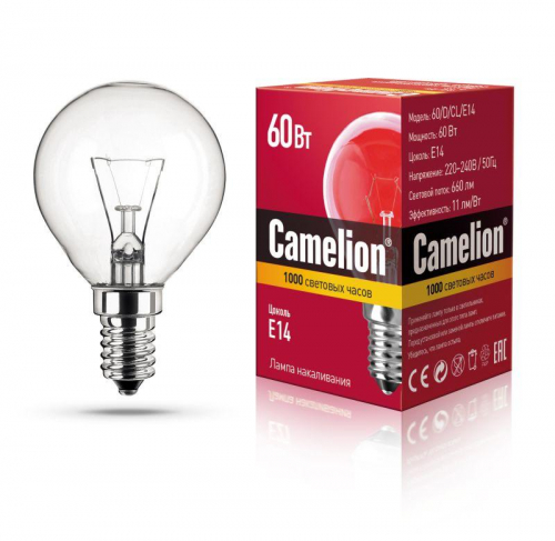 8972 Лампа накаливания MIC D CL 60Вт E14 Camelion 