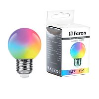 38116 Лампа светодиодная LB-37 1Вт G45 шар матовая E27 230В RGB плавная смена цвета FERON 
