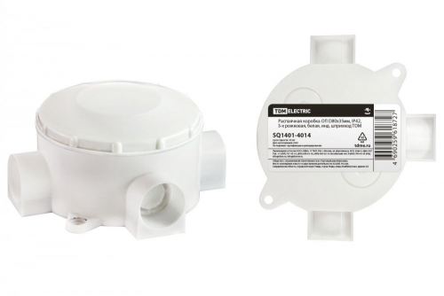 SQ1401-4014 Распаячная коробка ОП D80х35мм, IP42, 3-х рожковая, белая, инд. штрихкод TDM
