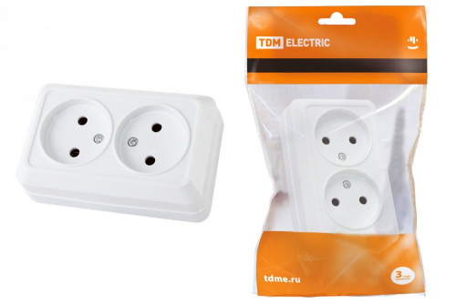 SQ1801-0112 Розетка двойная 2П открытой установки IP20 10А 250В (керамика) белая "Ладога" TDM