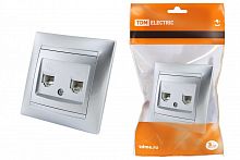 SQ1815-0218 Розетка двойная телефонная RJ11  серебр. металлик "Лама" TDM