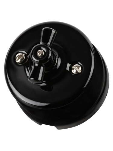 SQ1820-0210 Выключатель фарфоровый поворотный 2-кл. с ручкой (бантик) 10А черный «Болонь» TDM