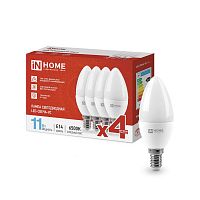 4690612047805 Лампа светодиодная LED-СВЕЧА-VC 4PACK 11Вт 230В E14 6500К 1050лм (уп.4шт) IN HOME 