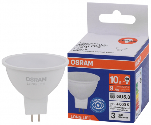 Лампа светодиодная LED 10Вт GU5.3 4000К 800Лм спот 220В (замена 75Вт) OSRAM в г. Санкт-Петербург 