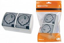 SQ1818-0009 Розетка двойная 2П+3 открытой установки IP54 16А с прозрачной крышкой белая "Селигер" TDM