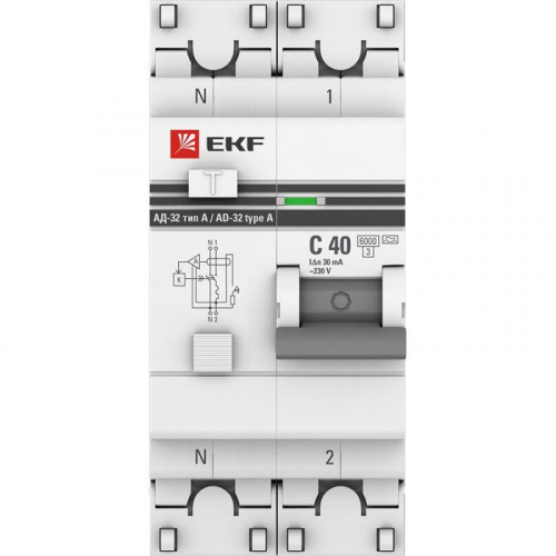 Выключатель автоматический дифференциального тока 2п (1P+N) C 40А 30мА тип A 6кА АД-32 защита 270В электрон. PROxima EKF DA32-6-40-30-a-pro в г. Санкт-Петербург  фото 2