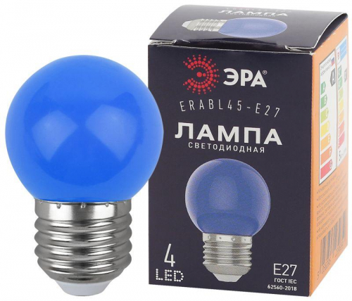 Лампа светодиодная ERABL45-E27 P45 1Вт шар син. E27 4SMD для белт-лайт ЭРА Б0049573 в г. Санкт-Петербург 