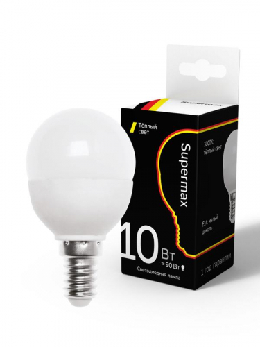 Лампа светодиодная Supermax 10Вт шар 45мм E14 230В 3000К КОСМОС Sup_LED10wGL45E1430 в г. Санкт-Петербург 