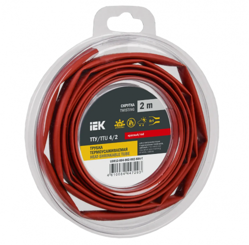 UDR12-004-002-002-K04-T Трубка термоусадочная ТТУ нг-LS 4/2 красн. (уп.2м) IEK 