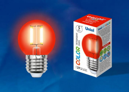 Лампа светодиодная филаментная Uniel E27 5W красная LED-G45-5W/RED/E27 GLA02RD UL-00002986 в г. Санкт-Петербург  фото 2