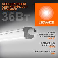 Светильник светодиодный Eco Class Damp Proof Slim 36Вт 4000К IP65 3700лм 1.2м ДСП промышленный накладной/подвесной сер. (аналог ЛСП) LEDVANCE 4058075169128 в г. Санкт-Петербург 