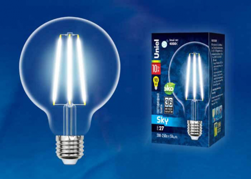 Лампа светодиодная филаментная Uniel E27 10W 4000K прозрачная LED-G95-10W/4000K/E27/CL PLS02WH UL-00004863 в г. Санкт-Петербург  фото 2