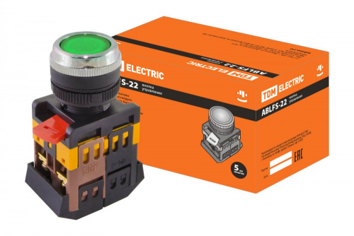 SQ0704-0009 Кнопка ABLFS-22 зеленый d22мм неон/230В 1з+1р TDM