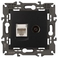 Б0034318 Розетка компьютерная + телевизионная 2-м Elegance 14-3110-05 RJ45 + TV IP20 механизм антрацит Эра 