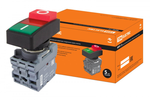 SQ0747-0039 Кнопка двойная MPD13-11R (зеленая/красная-выступающая) (LED) d22мм/24В (I/O)  линза красная TDM