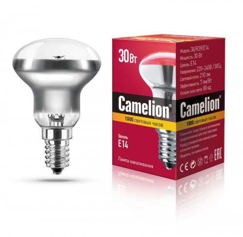 8976 Лампа накаливания MIC R39 30Вт E14 Camelion 