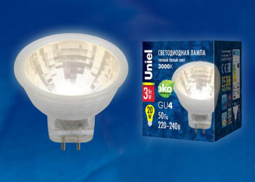 Лампа светодиодная Uniel GU4 3W 3000K прозрачная LED-MR11-3W/WW/GU4/220V GLZ21TR UL-00001702 в г. Санкт-Петербург  фото 2