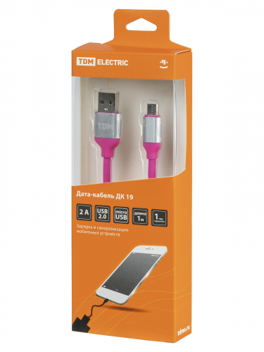 Дата-кабель, ДК 19, USB - micro USB, 1 м, силиконовая оплетка, розовый, TDM в г. Санкт-Петербург  фото 4