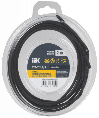 UDR12-002-001-002-K02-T Трубка термоусадочная ТТУ нг-LS 2/1 черн. (уп.2м) IEK 