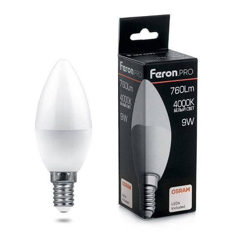 Лампа светодиодная Feron.PRO LB-1309 Свеча E14 9W 175-265V 4000K 38060 в г. Санкт-Петербург 