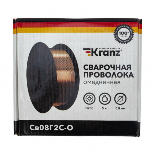 Проволока сварочная омедненная Св08Г2С-О (ER70S-6; SG2) 5кг 0.8мм D200 Kranz KR-11-0981-5 в г. Санкт-Петербург  фото 4