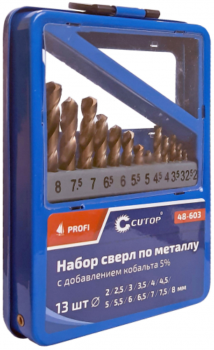 Набор сверл по металлу с кобальтом 5% в металлической коробке; 2-8 мм (через 0.5 мм), 13 шт., Cutop Profi в г. Санкт-Петербург  фото 2