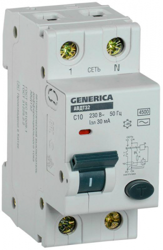 Выключатель автоматический дифференциального тока C10 30мА АВДТ 32 GENERICA MAD25-5-010-C-30 в г. Санкт-Петербург 