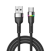 Кабель USB-A-Type-C 3А 18Вт 1м черн. нейлон. оплетка LED подсветка Rexant 18-7065 в г. Санкт-Петербург 