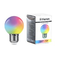 Лампа светодиодная Feron LB-37 Шарик матовый E27 1W 230V RGB плавная сменая цвета 38116 в г. Санкт-Петербург 