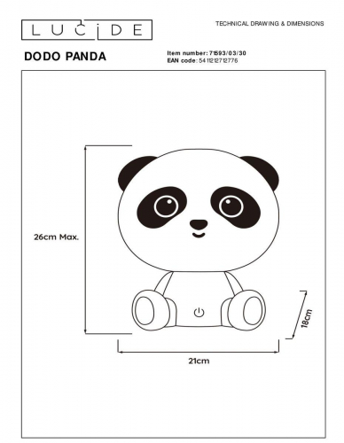 Настольная лампа Lucide Dodo Panda 71593/03/30 в г. Санкт-Петербург  фото 2