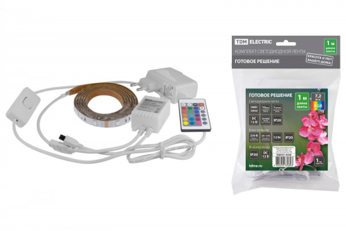 SQ0331-0228 Комплект светодиодной ленты SMD5050-30 LED/м-12 В-7.2 Вт/м-IP20-RGB (1 м), 12 Вт, IR-контроллер TDM