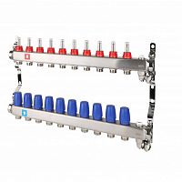 Коллекторная группа с расходомерами 1' х 10 выходов 3/4' НР евроконус с дренажным краном и воздухоотводчиком в г. Санкт-Петербург 
