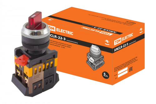 SQ0703-0004 Переключатель АNСLR-22-3 на 3 фикс.полож.красный неон/230В I-O 1з+1р TDM