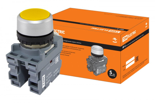 SQ0747-0009 Кнопка с фиксацией MP2-20Y в сборе d22мм 1з+1р желтая TDM