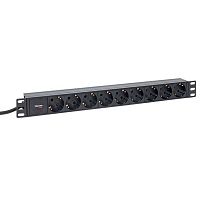 TRP-HPD-16A-9SH-2MSH Блок PDU TERACOM PRO 19дюйм 1U 16А/250В 9 роз. Schuko шнур 2м 3х1.5кв.мм вилка Schuko корпус алюм. черн. EKF 