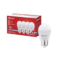 4690612066783 Лампа светодиодная LED-ШАР-VC 4PACK 18Вт шар 6500К E27 1620лм 230В (уп.4шт) IN HOME 