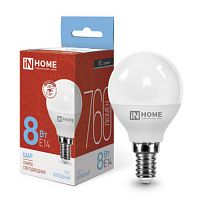 4690612024882 Лампа светодиодная LED-ШАР-VC 8Вт шар 6500К холод. бел. E14 760лм 230В IN HOME 