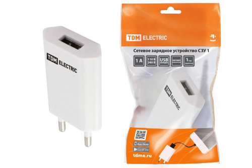 SQ1810-0001 Сетевое зарядное устройство, СЗУ 1, 1 А, 1 USB, белый, TDM