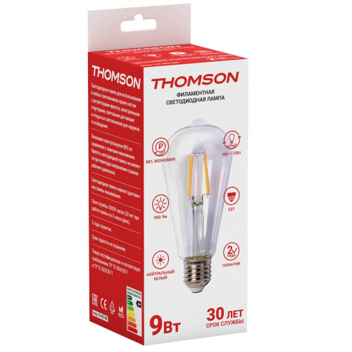 Лампа светодиодная филаментная Thomson E27 9W 4500K прямосторонняя трубчатая прозрачная TH-B2108 в г. Санкт-Петербург  фото 2