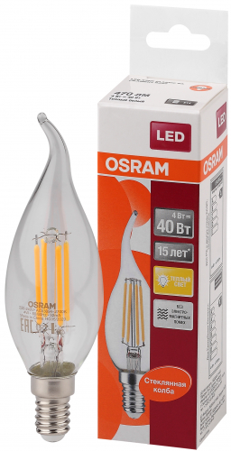 Лампа светодиодная филаментная LED STAR CLASSIC BA 40 4W/827 230V FIL FS1 E14 OSRAM 4058075055452 в г. Санкт-Петербург 
