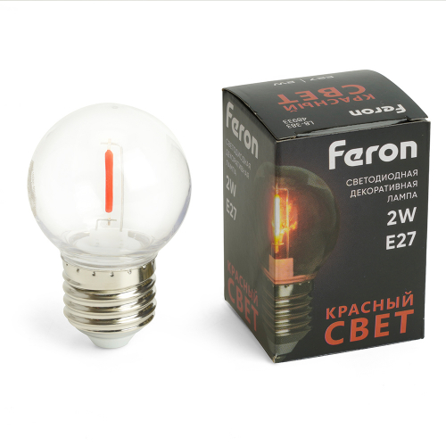 Лампа светодиодная Feron LB-383 Шарик прозрачный E27 2W 230V красный 48933 в г. Санкт-Петербург 