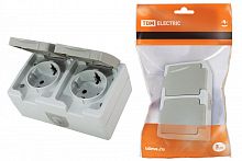 SQ1803-0008 Розетка двойная 2П+3 (горизонтальная) открытой установки IP54 16А серая "Вуокса" TDM