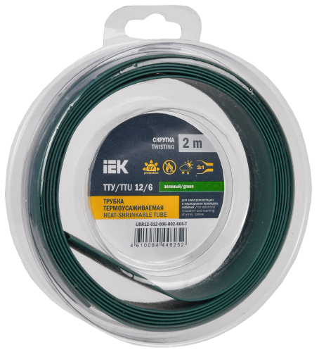 UDR12-012-006-002-K06-T Трубка термоусадочная ТТУ нг-LS 12/6 зел. (уп.2м) IEK 
