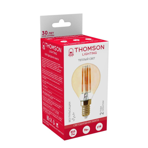 Лампа светодиодная филаментная Thomson E14 9W 2400K шар прозрачная TH-B2123 в г. Санкт-Петербург  фото 4