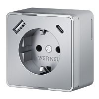 W5071706 Розетка с заземлением, шторками и USB тип A+C Gallant (серебряный) 