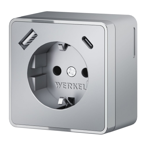 W5071706 Розетка с заземлением, шторками и USB тип A+C Gallant (серебряный) 