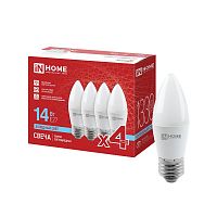 4690612066738 Лампа светодиодная LED-СВЕЧА-VC 4PACK 14Вт свеча 6500К E27 1330лм 230В (уп.4шт) IN HOME 
